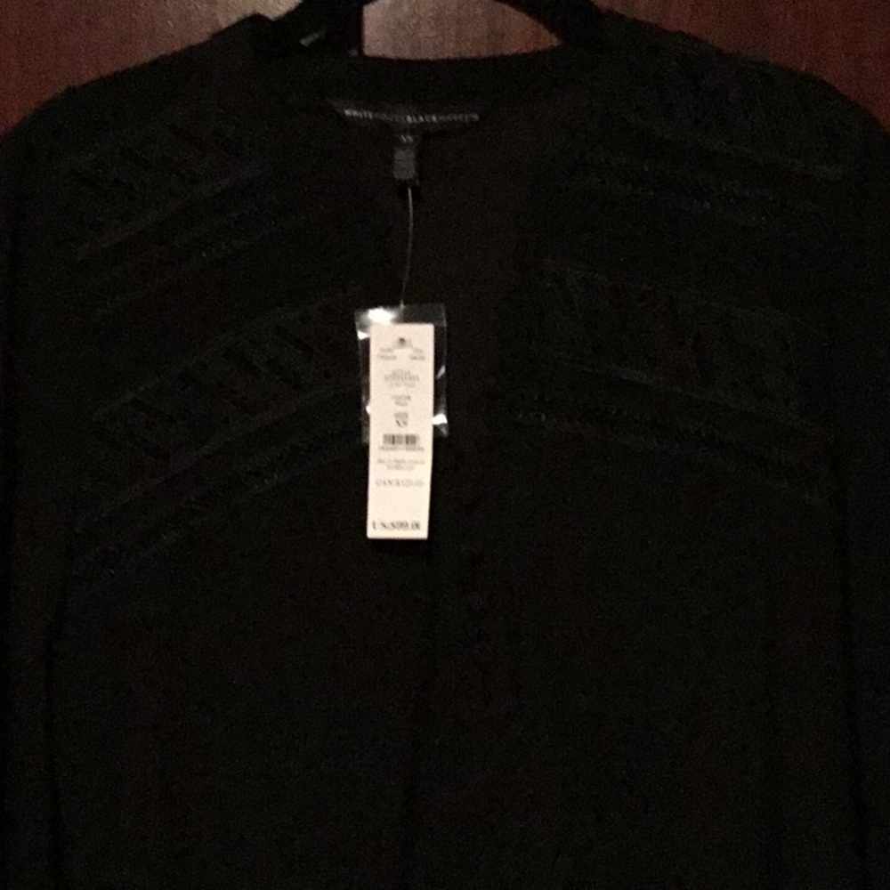 White House Black‎ Market Black Sheer Sleeve Lace Trim Keyhole Blouse Top Size S